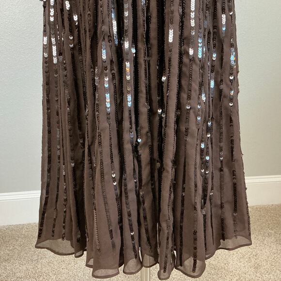 Mac Duggal Sequined Long Sleeve A-Line Midi Cocktail Dress Brown Size 2 - Picture 9 of 12